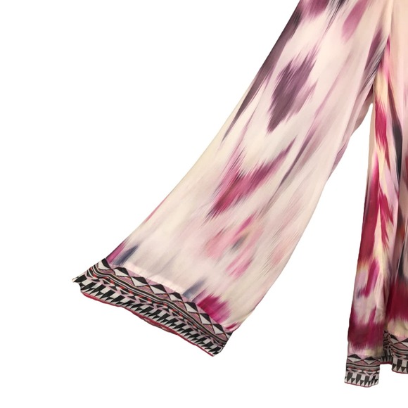 Hale Bob Women‎ Blouse TopTunic XS Zahara Silk Boho Long Sleeve Pink Watercolor - Picture 6 of 8